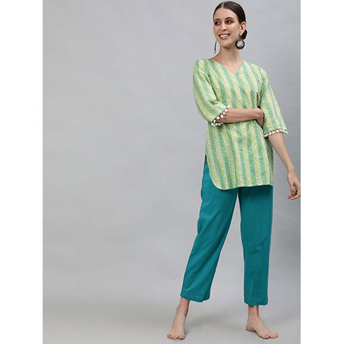 Green Coloured Sleepwear Consist Of Short Kurta & Pyajama