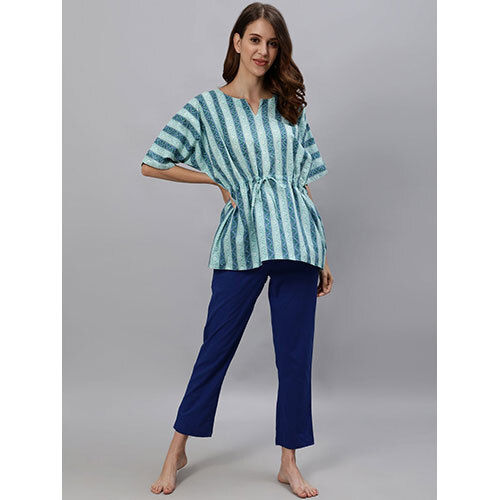 Blue Coloured Sleepwear Consist Of Short Kaftan & Pyajama