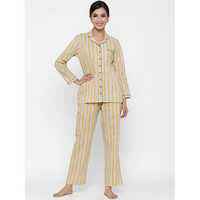 Mustard Ethnic Print Straight Cotton Sleepwear