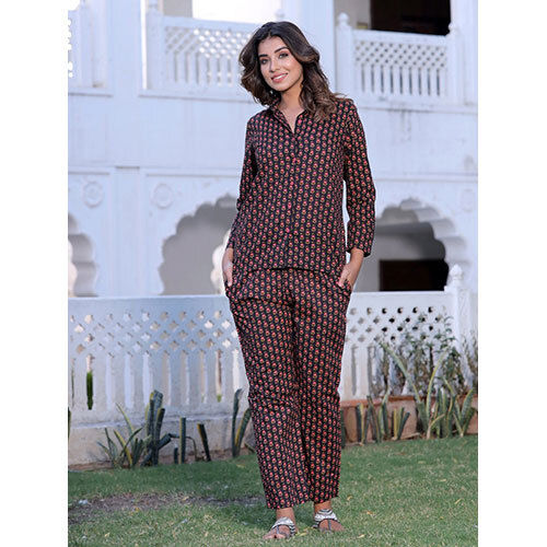 Black Printed Straight Cotton Sleepwear