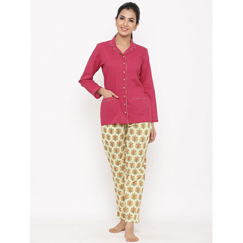 Magenta Ethnic Print Cotton Night Suit