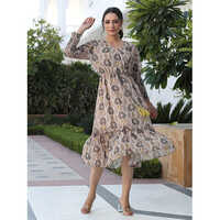 Brown Ikat Digital Printed Wrap Look Georgette Dress