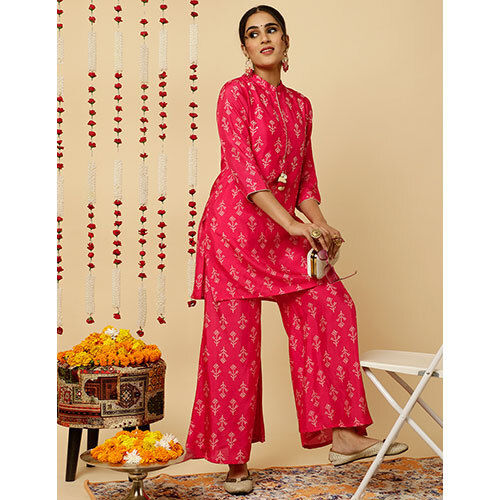 Bandhani Printed Dola Silk Pink Co-ord Set