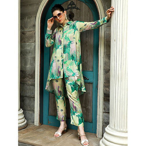 Green Printed Muslin Shirt With Palazzo Co-ord Set