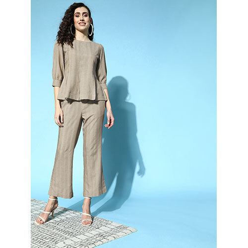 Women Self Weave Rayon Grey Co-Ords Set