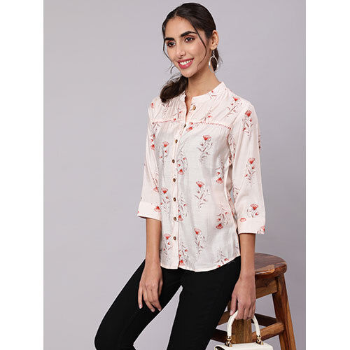 Orange Chanderi Foil Printed Embroidered Shirt With Curved Hem