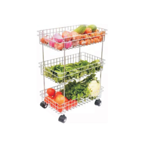 Silver Stainless Steel Vegetable Storage Trolley