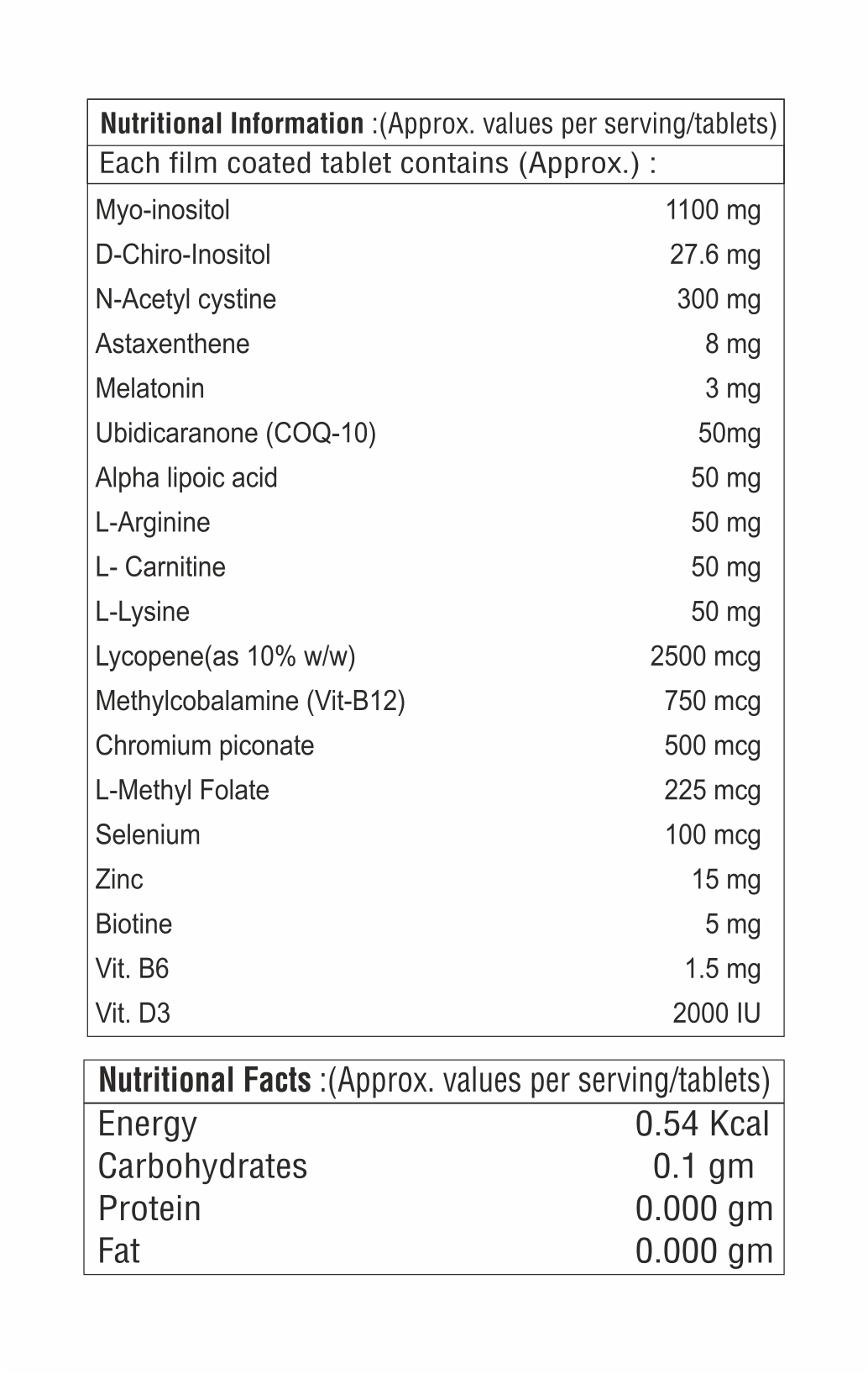 Myo-Inositol with Metatonim with Vitamin Tablet