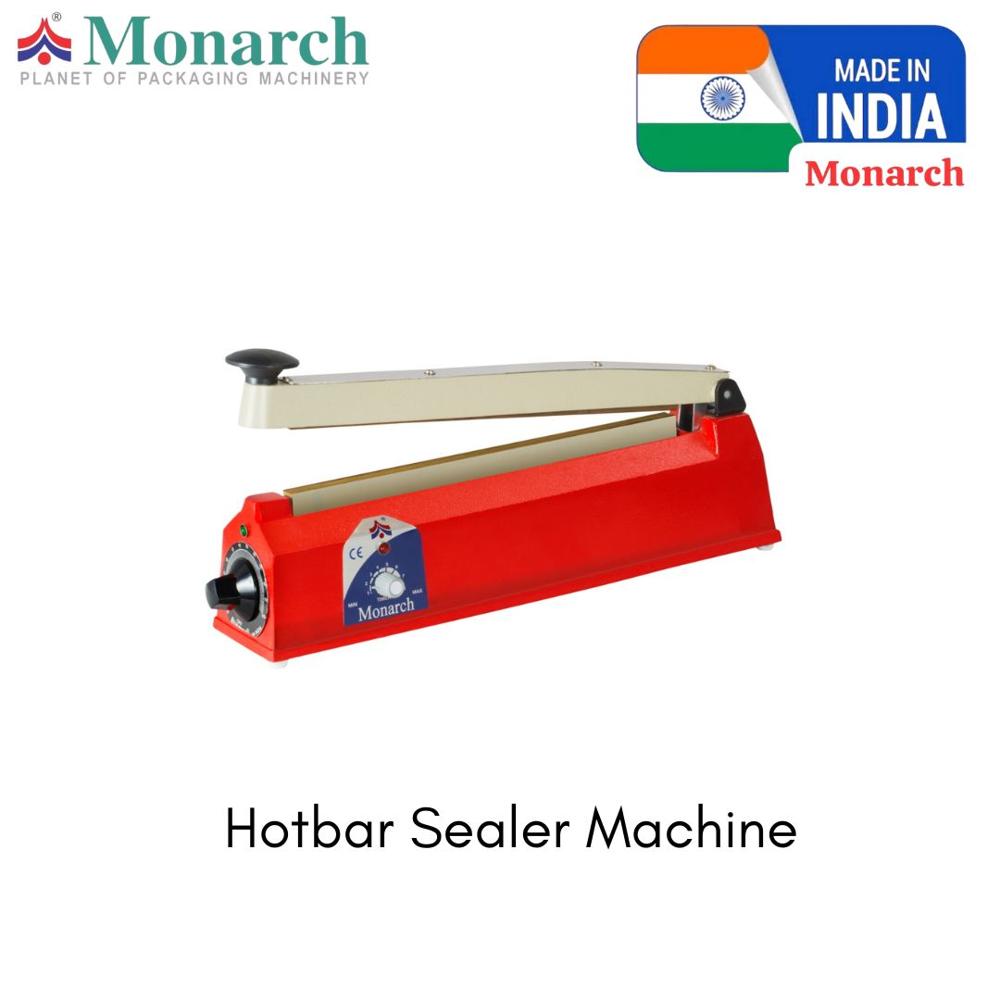 Hot Bar Sealing Machine - Plastic Material, 450x95x210 mm Dimensions, Red Color | Manual Operation, 12 mm Sealing Length, 5 Pics/min Sealing Speed, Up to 5kg Contact Load, 6 Month Warranty 
