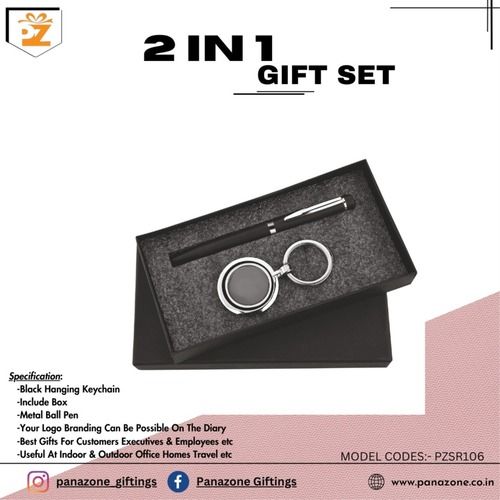 Black Metal Keychain Pen With Box 2 In 1 Gift Set PZSR106