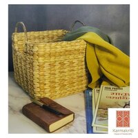 Kauna Storage Basket with Cane Handles - Kauna Grass Material, Natural Color | Organic Storage Solution with Durable Cane Handles