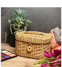 Decorative Treasure Trove With A Lock - Kauna Grass Storage Basket , Natural Color With Handle Crafted From Organic Kauna Grass