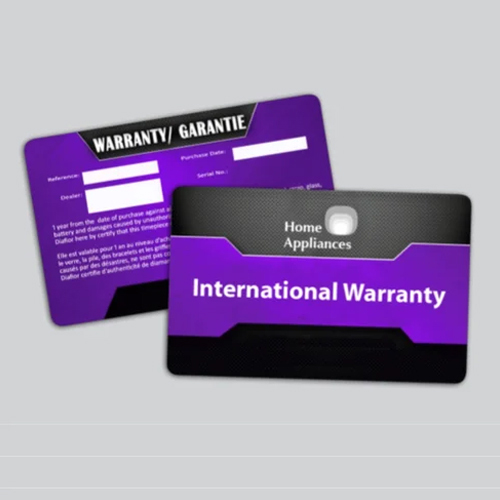 Plastic Product Warranty Cards