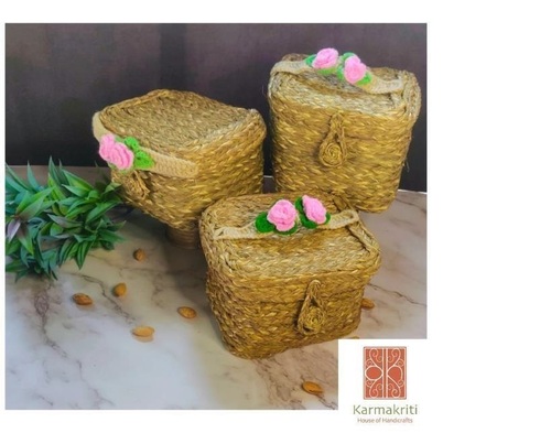 Handmade Jute Decorative Hamper Basket With Lock - Color: Natural