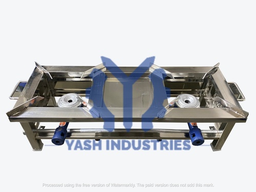 10 x 26 x 10 Stainless Steel  Square Double Gas Stove/Gas Bhatti/Gas Chula