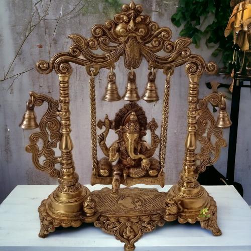 Brass Lord Ganesh Jhula Brass Statue Decorative Work Unique Gift Showpiece