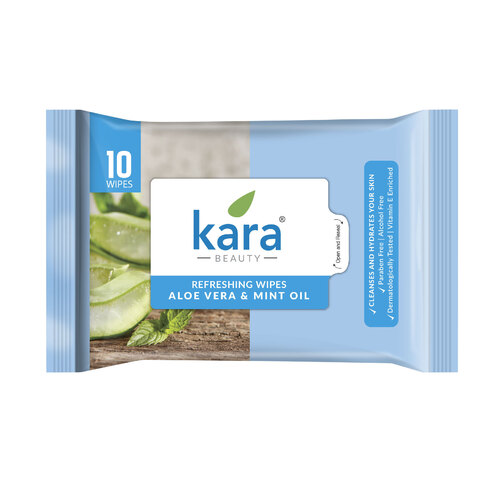 Kara Refresh Refreshing Wipes Aloe Vera and Mint Oil 10 Pulls