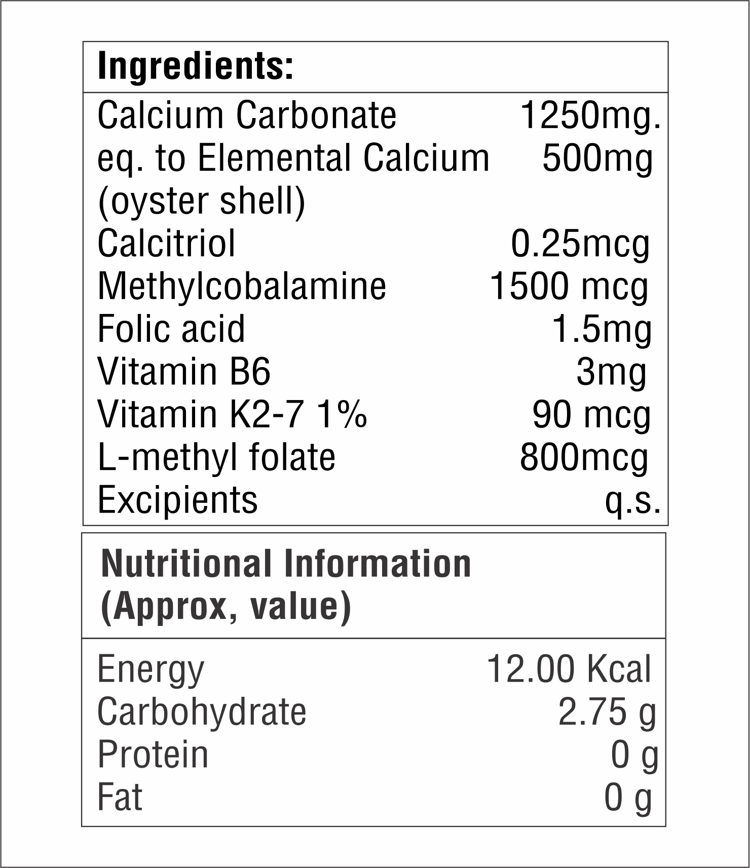 Calcium Carbonate With Vitamin K2-7 Tablet