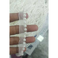 Moti Lace Lace - Silk Fabric, Custom Length | Reversible White Lace Adorned With Elegant Beads For Versatile Embellishment
