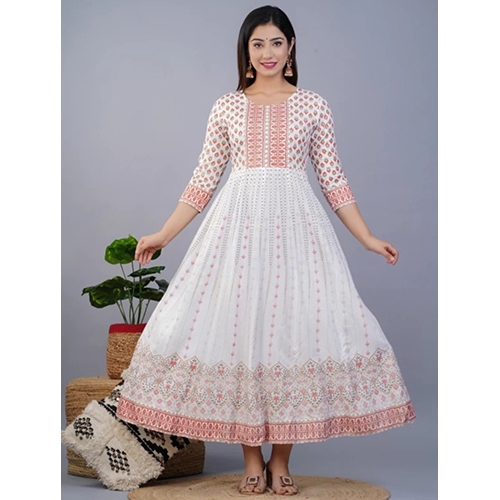 Foil Print Long Anarkali Gown