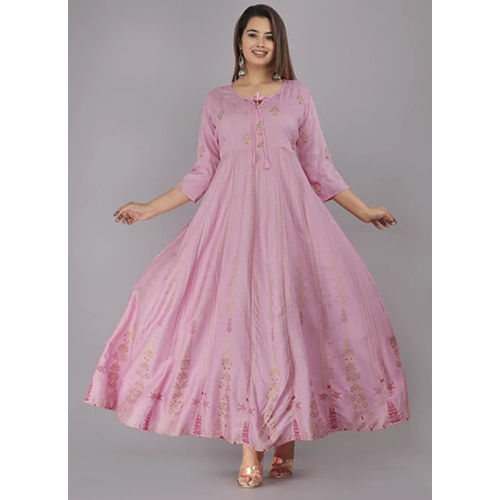 Baby Pink Gold Print Anarkali Gown