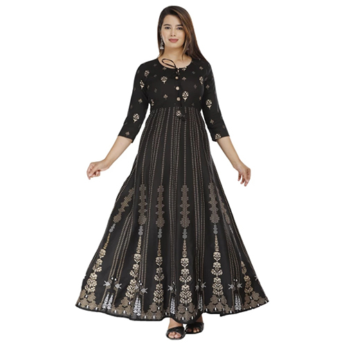Black Gold Print Anarkali Gown