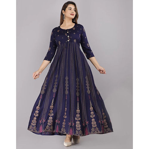 Washable Blue Gold Print Anarkali Gown