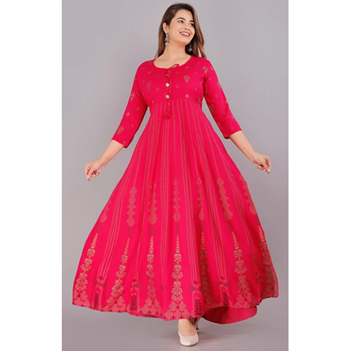 Rani Pink Gold Print Anarkali Gown