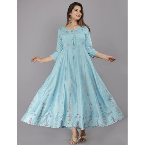 Sky Blue Gold Print Anarkali Gown