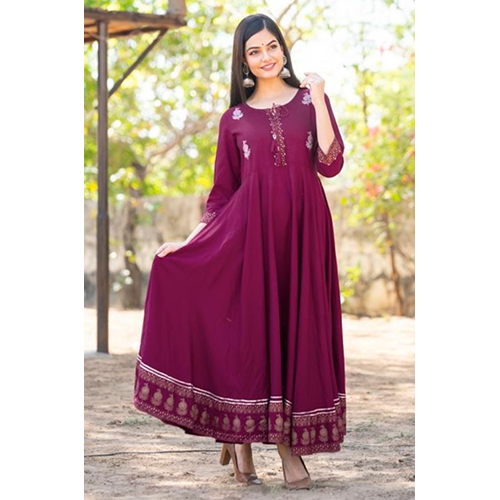 Voilet Beautiful Embroidery Work Anarkali Kurti