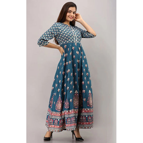 Washable Fish Print Full Flared Printer Anarkali Kurti