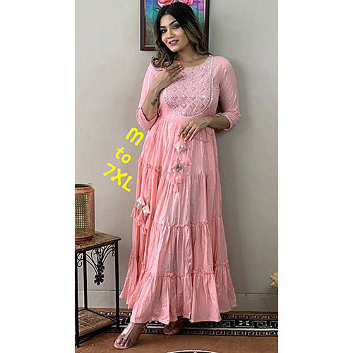 Peach Heavy Embroidery Anarkali Kurti