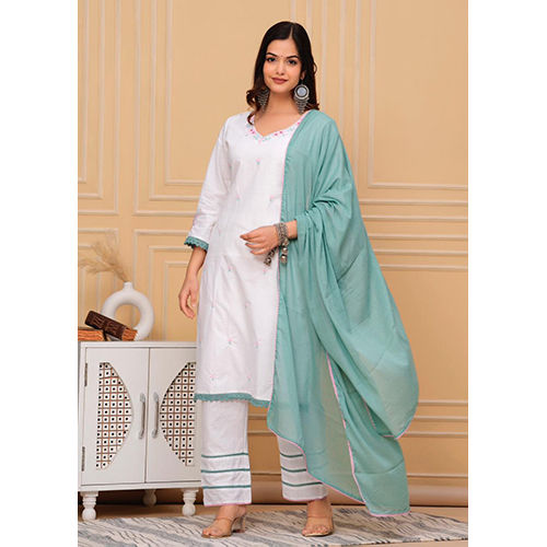 Cotton Kurta With The Gulbarg Rumaisa Narrow Pants And Dupatta White