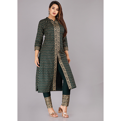 Ladies Green Sherwani Front Open Kurta Pants Set