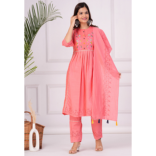 Dobi Embro Kurti Pants With Dupatta Peach