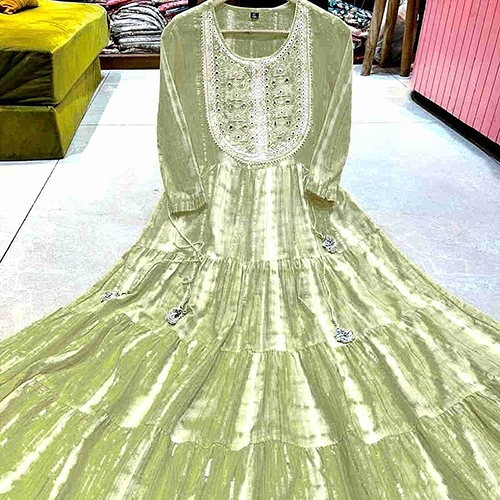 Green Printed Lurex Gown