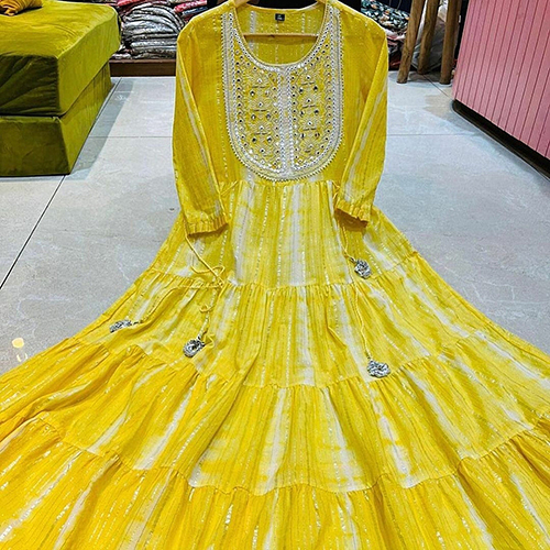 Yellow Print Lurex Gown