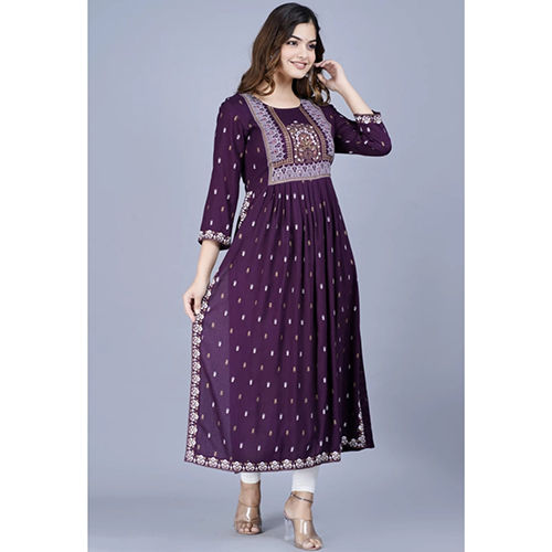 Washable Rayon Viscose Taj Printed Naira Cut Single Kurti