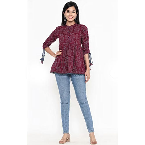 Multicolor Flower Printed Short Kurti Top