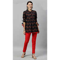 Multicolor Black Fashionable Wow Top With Pom Pom And Tassels