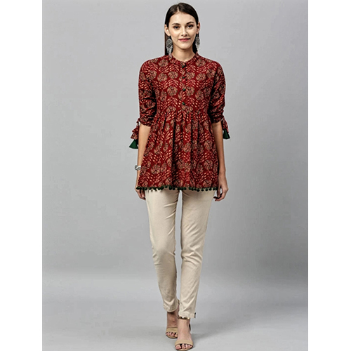 Brown Fashionable Wow Top With Pom Pom And Tassels