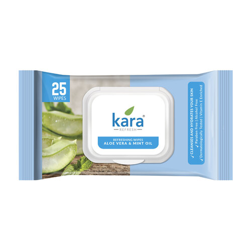 Kara Refresh Refreshing Wipes Aloe Vera and Mint Oil 25 Pulls