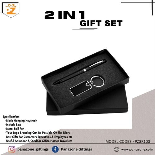 2 In 1 Pen Key Chain Set Classy Matte Black Finish Premium Gifting Products For Office Pzsr103