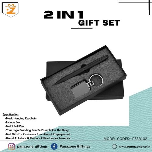 Black Metal Keychain Pen With Box 2 In 1 Gift Set PZSR102