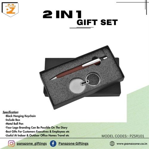 Brown  2 In 1 Pen Keychain Combo Gift Set Pzsr101 - Material: Metal