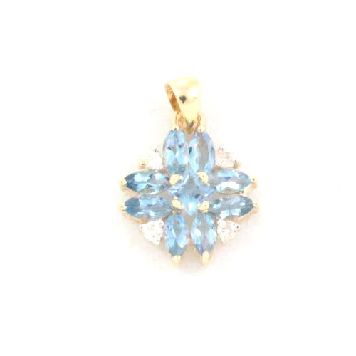 14K Aquamarine Rhombus Marquise Yellow Gold Pendant Gender: Women'S