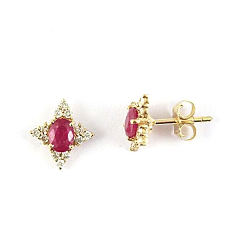 14k Ruby And Diamond Yellow Gold Earring