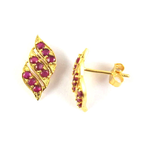 14K Ruby Gemstone Yellow Gold Earrings