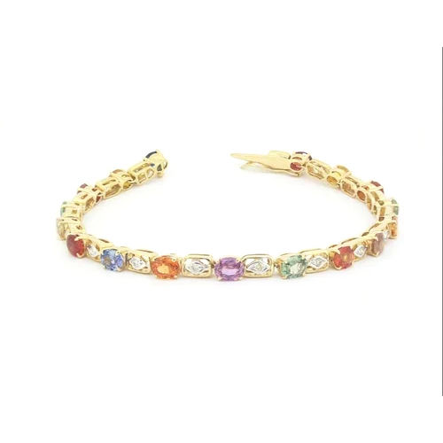 Multi Sapphire and Diamond Yellow Gold Bracelet