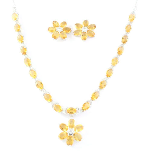 925 Citrine Silver Necklace Set